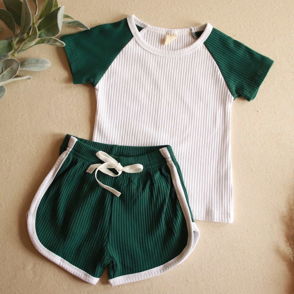 Retro Gym Short Set Toddler Baby Forrest Green